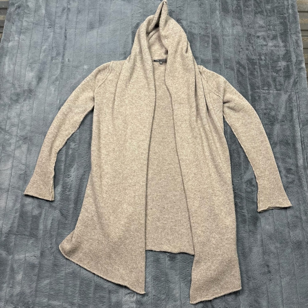 Vince Womens XS Taupe Wool Alpaca Blend Hooded Open Front Cardigan Sweater
